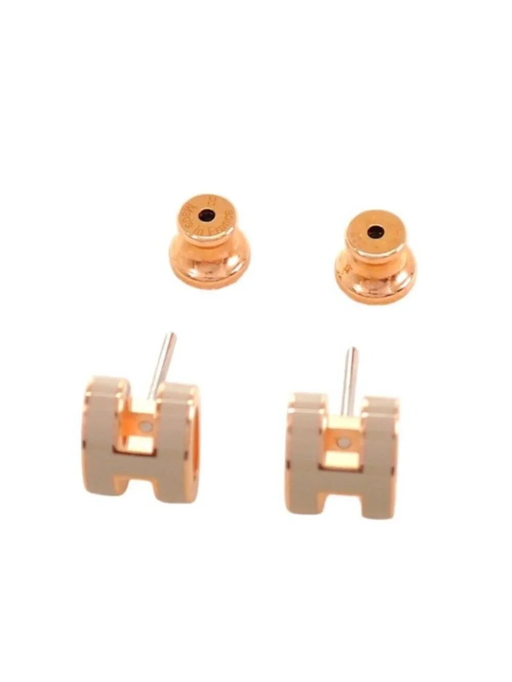 Hermes Mini Pop Earrings Included Metal Pink Gold Gray Ju
